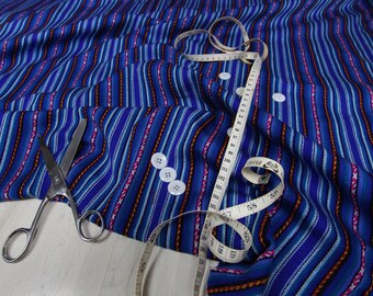 Fabric Ethno colorful striped from Peru, woven fabric by the metre for sewing, DIY fabric, 50 cm, color blue turquoise