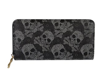 Women's Wallet Wallet with Skull Gothik Pattern / Wallet with Butterfly / Size 19 x 10 cm / Black Paisley