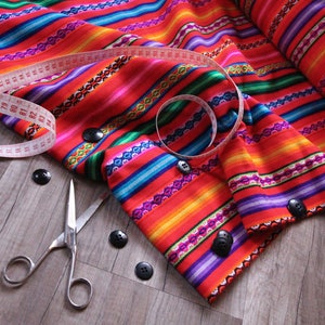 Fabric ethnic colorful stripes from Peru, woven fabric by the meter for sewing, DIY fabric, 50 cm, color red