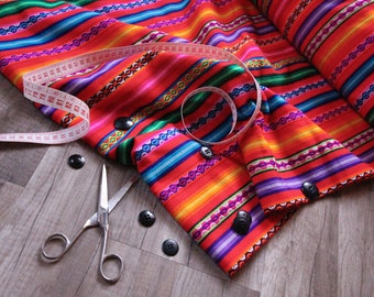 Fabric ethnic colorful stripes from Peru, woven fabric by the meter for sewing, DIY fabric, 50 cm, color red