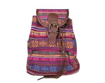 Ethno Backpack Small, City Backpack Daypack for Women and Girls, Indian Festival Backpack from South America, Pink Striped