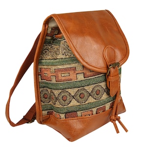 Backpack Women Small, CityBackpack Daypack for Women and Girls for Hiking, For Excursions, Ethnic Indian Festival Backpack, Green image 3