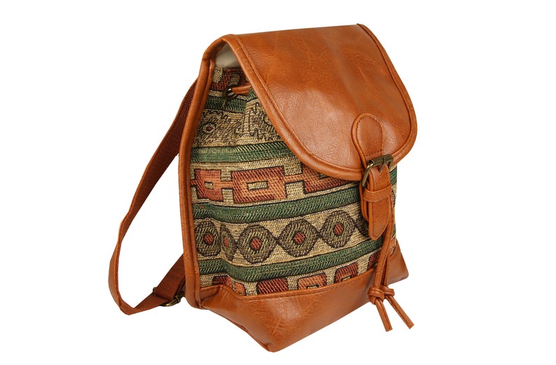 Backpack Women Small, CityBackpack Daypack for Women and Girls for Hiking, For Excursions, Ethnic Indian Festival Backpack, Green image 3