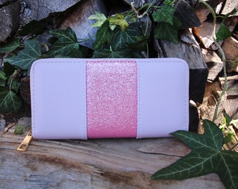 Geldbörse Damen Portemonnaie mit Glitzer für Frauen / weiches Kunstleder / Größe 19 x 10 cm / Farbe Rosa