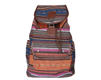 Backpack Ethno, City Backpack Daypack for Excursions, Indians, Hippie, Festival Backpack, Colorful Orange Blue