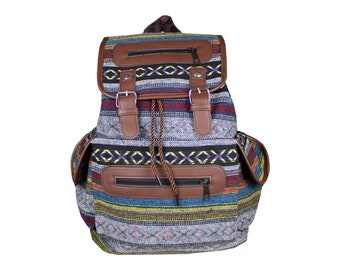 Ethno backpack, City backpack for excursions, Hippie, Festival backpack, many fans, Colorful gray