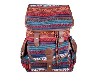 Ethno backpack, City backpack for excursions, Hippie, Festival backpack, many compartments, Red Blue Striped