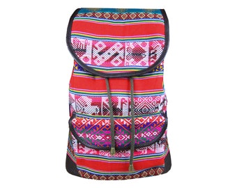 Backpack Ladies Large, CityBackpack Daypack for Hiking, For Excursions, Ethnic Indian Festival Backpack, Red