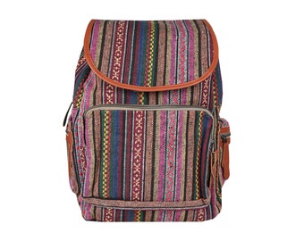 Backpack Ethno, City Backpack Daypack for Excursions, Indians, Hippie, Festival Backpack, Pink Purple Colorful Striped