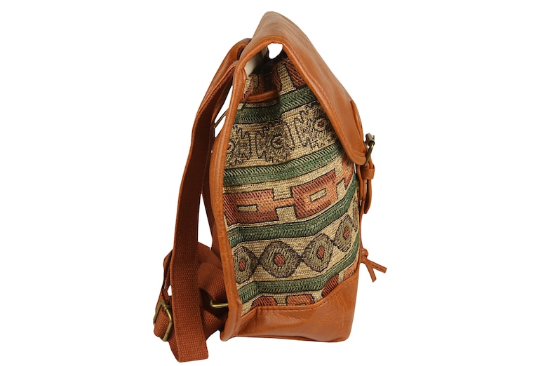 Backpack Women Small, CityBackpack Daypack for Women and Girls for Hiking, For Excursions, Ethnic Indian Festival Backpack, Green image 4