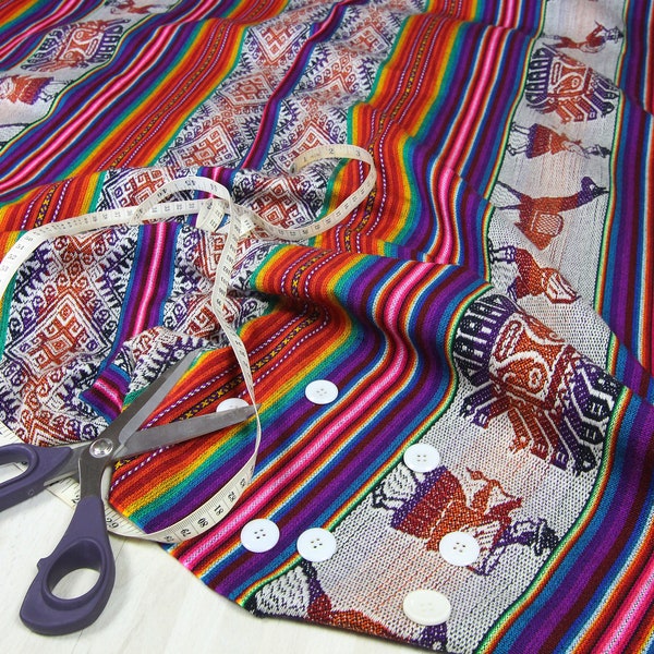 Stoff Ethno bunt gestreift aus Peru, Webstoff Meterware zum Nähen, DIY Fabric, 50 cm, Farbe Regenbogen