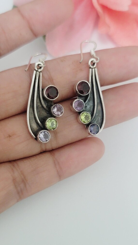 Vintage 925 Solid Sterling Silver Dangle Earrings… - image 4