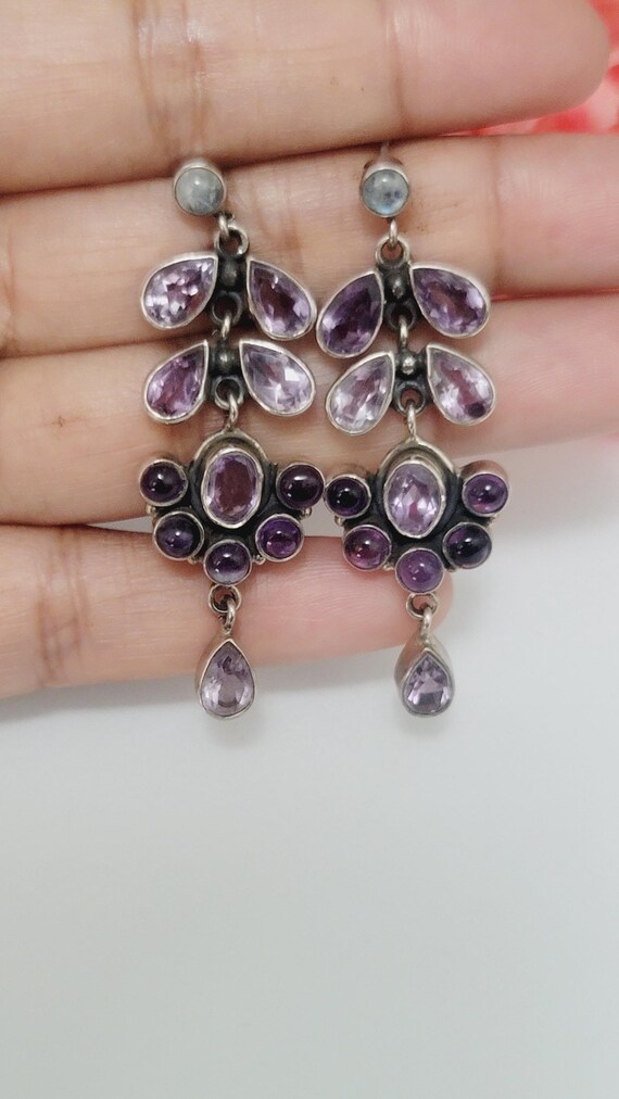 Vintage 925 Solid Sterling Silver Dangle Earrings… - image 5