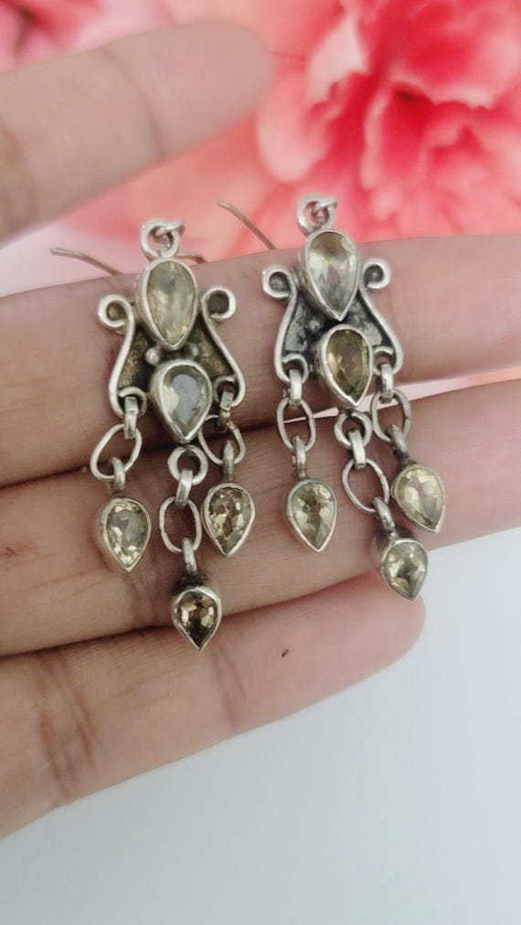 Vintage 925 Solid Sterling Silver Dangle Earrings… - image 8