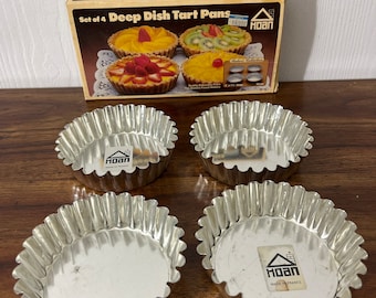 Set of 4 Deep Dish Tart Pans by Hoan Vintage 4” x 1 1/2” deep France Recipe RARE