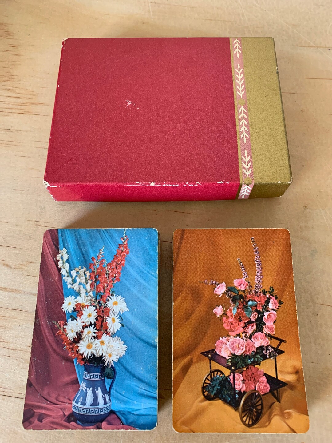 Lot of 2 Vintage Deck of Playing Cards With Case Flowers - Etsy