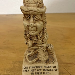 Vintage Figurine Fisherman Wood 6” Tall Funny Joke