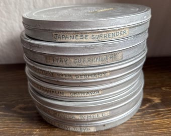 Hittat material på 16 mm, rulle, 6 delar, otestat, kan inte verifiera innehållet på filmen, andra världskriget?