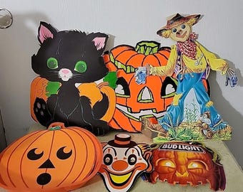 Vintage Halloween Die Cut Lot With Plastic Pumpkin Tray