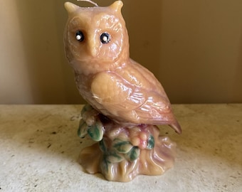 Vintage Owl Candle 1970s Molded Wax Figure Home Decor 8”