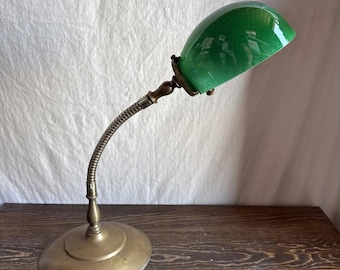 Vintage Style Adjustable Desk Lamp Green Shade Underwriters Laboratories Heavy