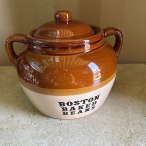 Vintage Boston Baked Beans Crock Pot with Lid and Handles