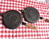 2 Wagner Ware Cast Iron 8 Waffle Irons Paddles Only