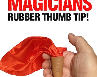 Vintage MAGIC THUMB TIP + 9" Red Silk Vanish Trick Kit Beginner Set Hanky Rubber Fake Finger Magician Prop  Vanishing Appearing Close Up