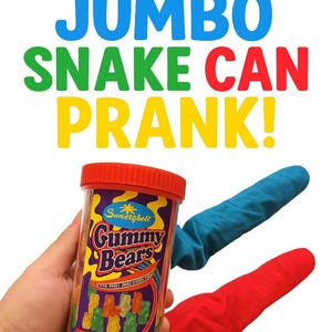 Vintage Deluxe JUMBO 2 SPRING SNAKES Cloth Metal Gummy Bears Can Candy Clown Prop Gag Joke Prank Flying Pops Out Shooting Funny Magic Trick