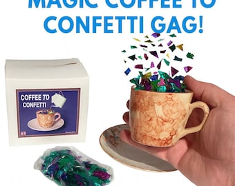 Vintage COFFEE To CONFETTI GAG Cup Saucer Magic Trick Clown Comedy Magician Tea Water Funny Prank Joke Mug Prop Changes Throw On Audience