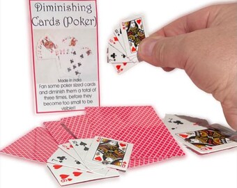 Vintage New DIMINISHING PLAYING CARDS Fan Change Magic Trick Shrinking Tiny Gimmick Close Up Shrinks In Magician's Hand Prop Poker Funny Gag