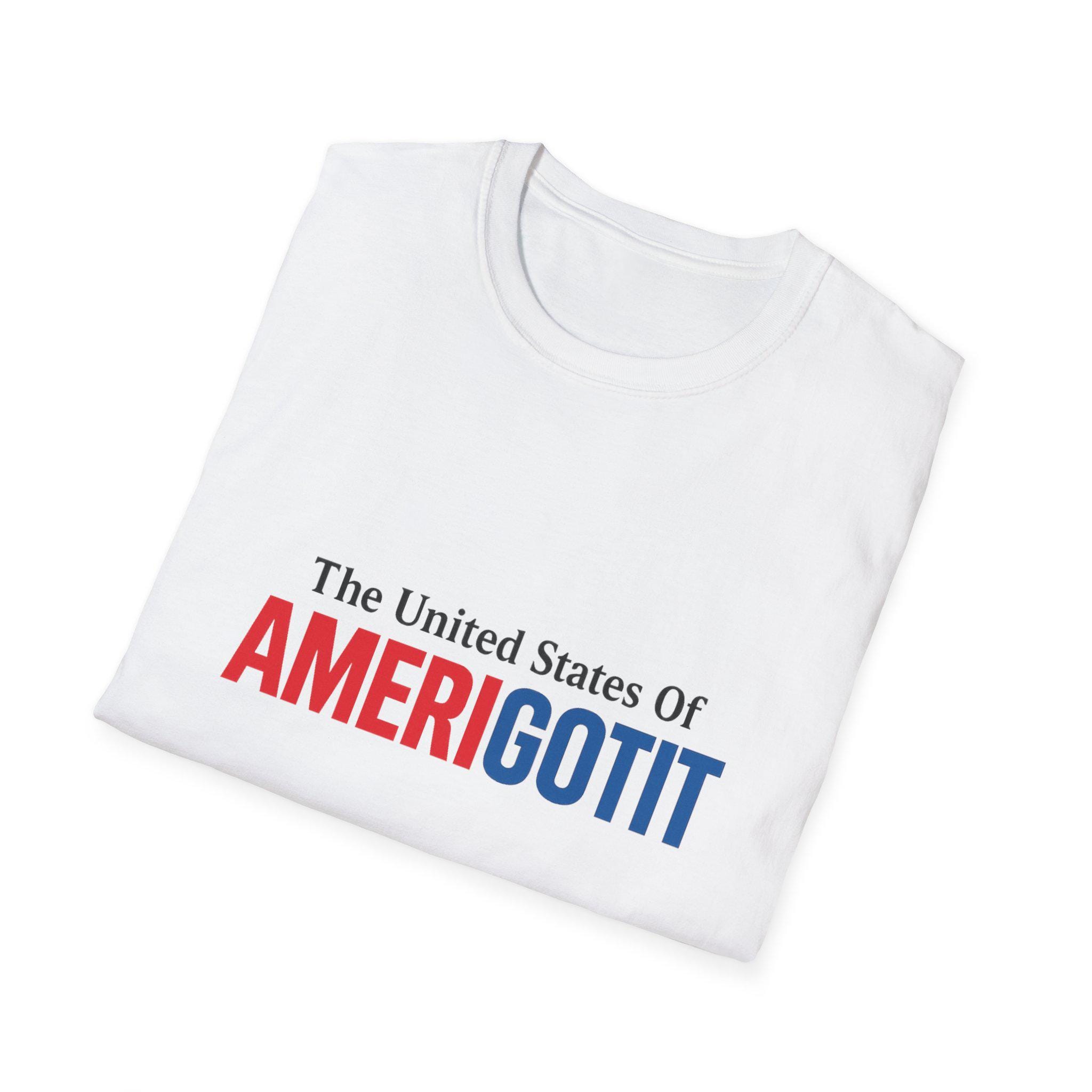 The United States of AMERIGOTIT T-shirt | Patriotic Red Blue Text Funny ...