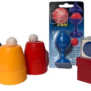 BEGINNER MAGIC TRICK Kit #3 Ball Vase Cups & Balls Vision Box Cube Combo Set Easy Toy Magician Kid Show Close Up Mental Prediction Vanishing