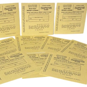Vintage 10 Set BACK SEAT DRIVERS License Funny Gag Joke Gift Auto Car Nervous Passenger Ticket Prank Comedy Pack Trucker Retro Paper