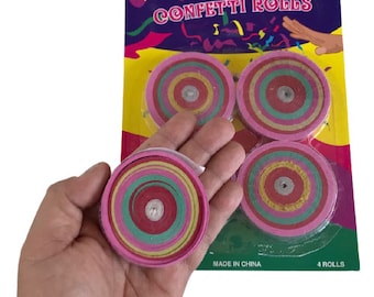 Vintage 4 Pack CONFETTI ROLLS Jumbo Throw Into The Air Frisbee Streamer Rainbow Paper Magic Trick Coil Bomb Set Weddings Party Decoration