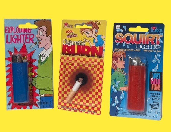 exploding cigarette lighter Vintage 3 Pack SMOKER JOKE SET Kit Fake Squirting Lighter Cigarette Burn  Exploding Bic Style Light Cig Prank Gag Joker Cigar Bar Gift Bang