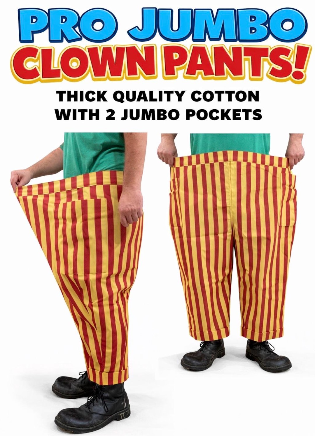 New Pro JUMBO CLOWN PANTS Gold Red Stripe Thick Cotton 2 Big