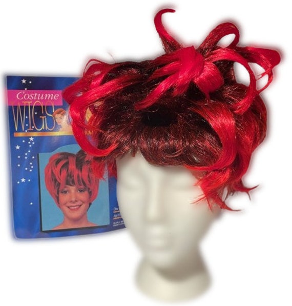 Crazy Girl Red Black Wig Halloween Harlequin Hair Crazy Girl Red Black Wig Halloween Harlequin Hair