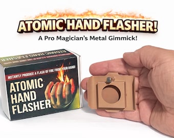 Vintage New Pro ATOMIC HAND FLASHER Metal Box Magic Trick Fire In Your Palm Stage Effects Prop Flint Striker Flash Magicians