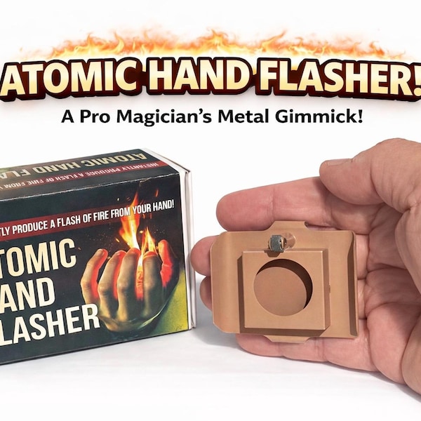 Vintage New Pro ATOMIC HAND FLASHER Metal Box Magic Trick Fire In Your Palm Stage Effects Prop Flint Striker Flash Magicians