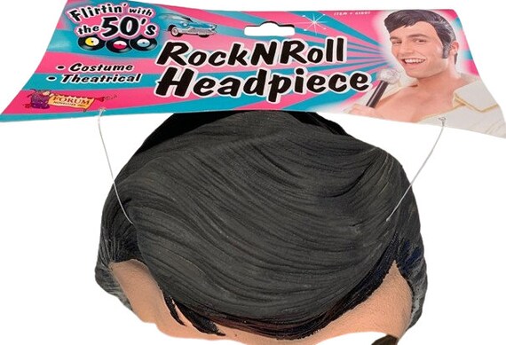 Vintage ELVIS RUBBER WIG Mask Sideburns Fake Black Latex Hair