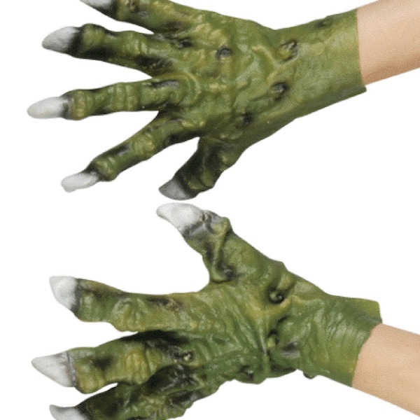 Vintage GREEN MONSTER HANDS Latex Rubber Gloves Halloween Costume Claws Alien Dinosaur Swamp Scary Adult Kid