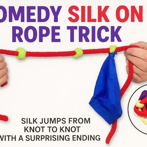 Vintage Comedy JUMPING SILK On ROPE Magic Trick Clown Kid Show Funny Scarf Jump Beginner Hanky Knots Magician Stage Prop Gag Joke Monkey