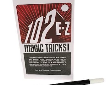 Vintage 102 EZ MAGIC Tricks + WAND Set Kit Booklet Book How To Do Beginner Easy Magician Gags Funny Kid Adult Magician Gift Clown
