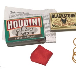 Vintage HOUDINI MATCH BOX Close Up Magic Trick Vanishing Appearing Signed Coin In Boxes & Bag Pocket Beginner Set Magician Set Blackstone