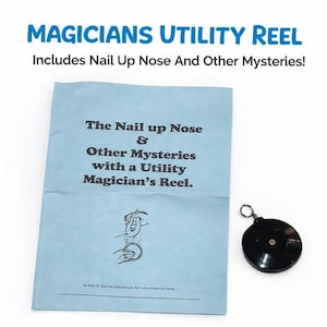 Vintage NAIL UP NOSE Match Gag Joke Prank Gimmick Magic Magicians Reel Pull + 12 Tricks Silk Rope Booklet Stage Funny Clown