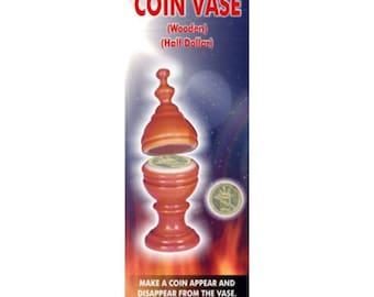Vintage Appearing VANISHING COIN VASE Magic Trick Wood Disappearing Money Half Dollar Wooden Close Up New Boxed Magician Prop