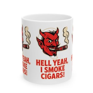 Devilish Cigar Lover&#39;s Ceramic Mug - Hell Yeah I Smoke, Great Gift for Cigar Smokers Funny Drinkware Unique Vintage Devil Graphic Cigar Gift
