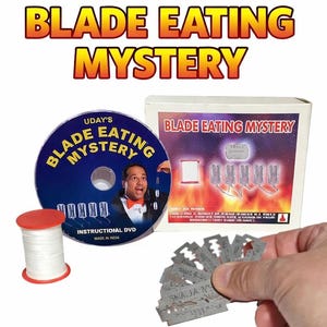 Vintage RAZOR BLADE EATING Mystery Swallowing Magic Trick Street Thread Spool Mouth String  Boxed Stage Geek Horror Magician Halloween Stunt