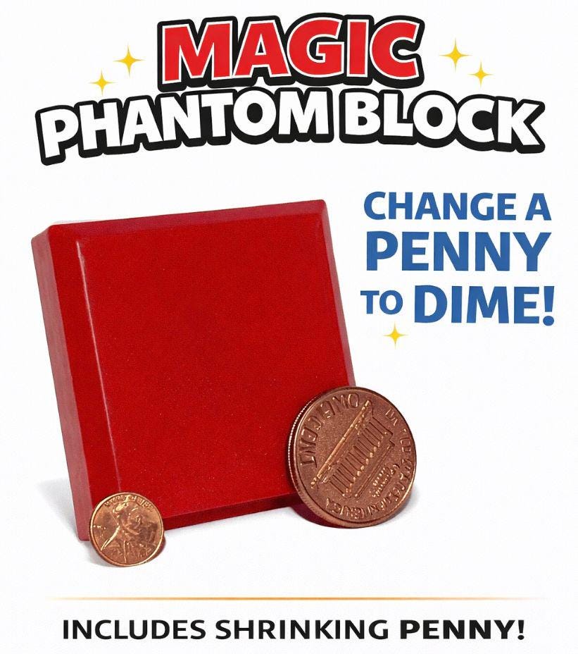 PHANTOM PENNY to DIME Magic Trick Mini Shrinking Vanishing Pocket